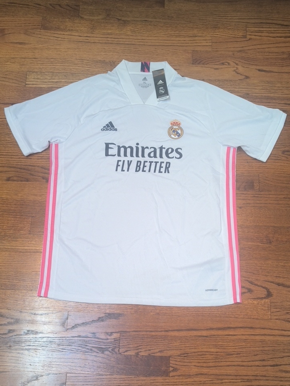 Adidas Real Madrid Soccer Jersey with Pink Side Stripes